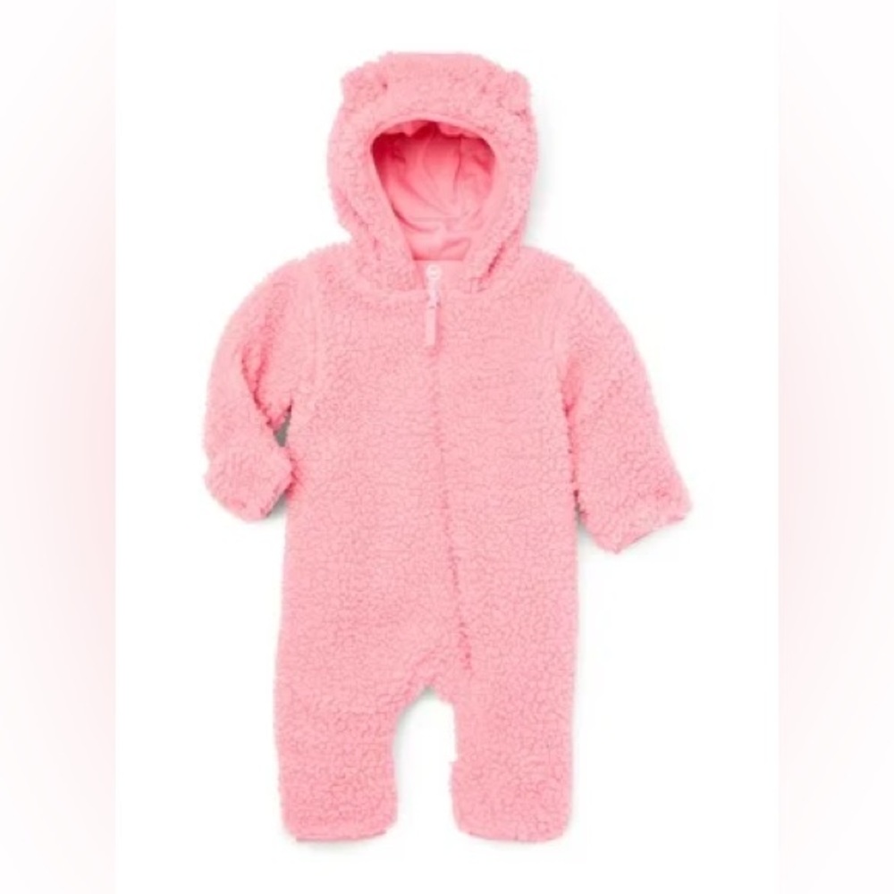 NWT Wonder Nation Baby Pink Teddy Fleece Pram with Hood, Size 3-6 months
